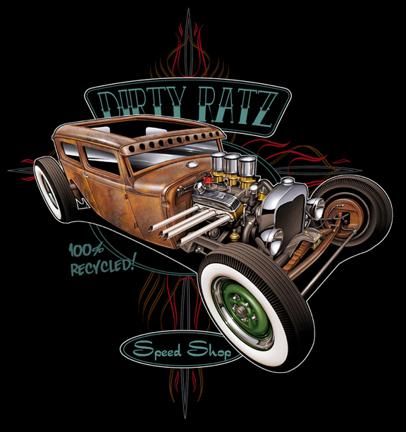 Here's some rat rod shirts I did for Andy's Tees a while back Rat Rod 1